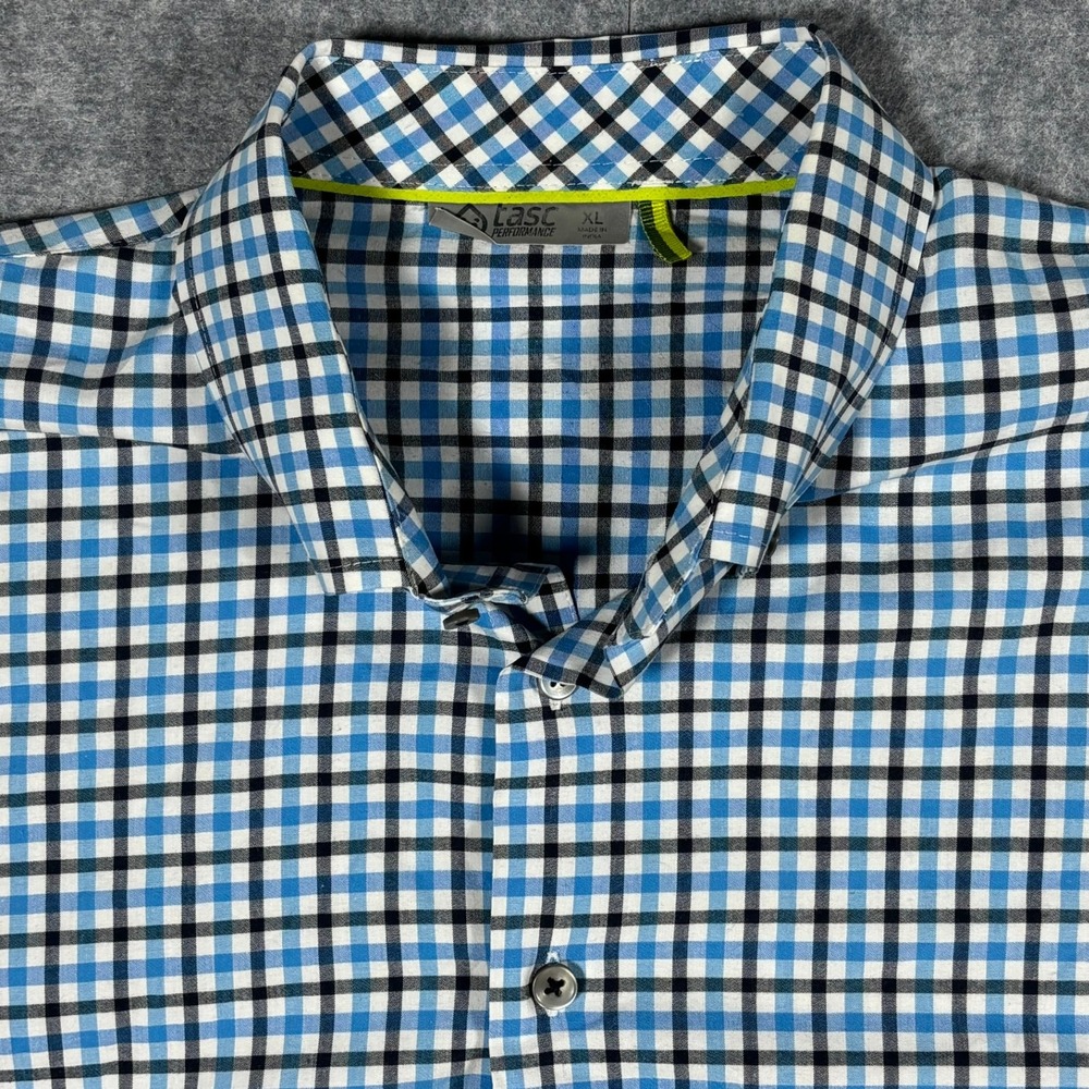 Tasc Performance Mens XL Blue Gingham Check Bamboo Stretch Button Down Shirt